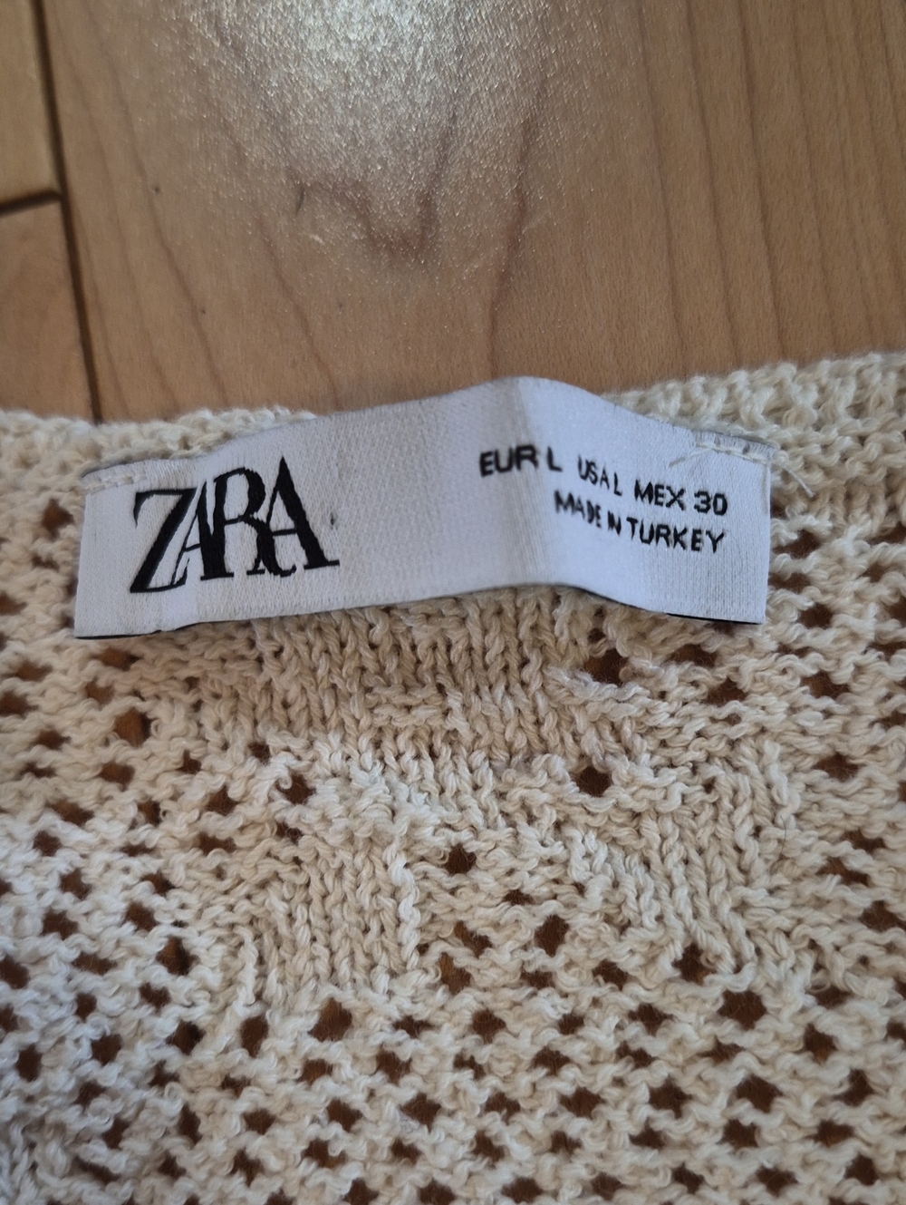 Zara Women's Size Large Lace-Trim Cream Crochet V-Neck Cardigan - Picture 2 of 5